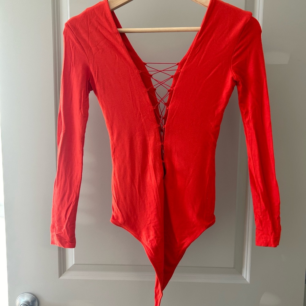 T By Alexander Wang Lace-Up Stretch Jersey Bodysuit